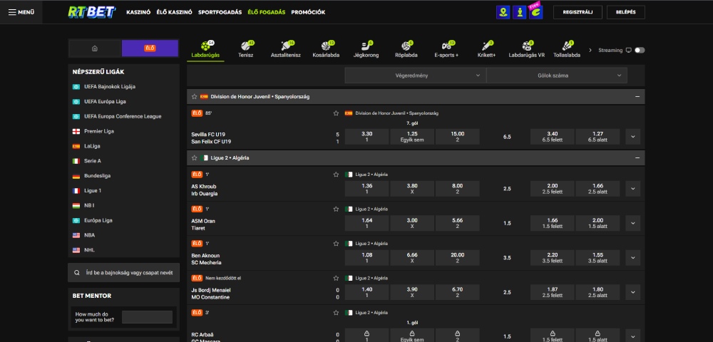 RTbet élő fogadás